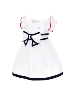 Abito cotone bicolor con fiocco