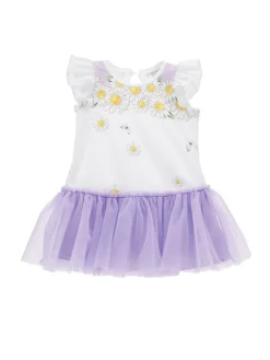Abito jersey con balza in tulle