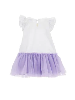 Abito jersey con balza in tulle