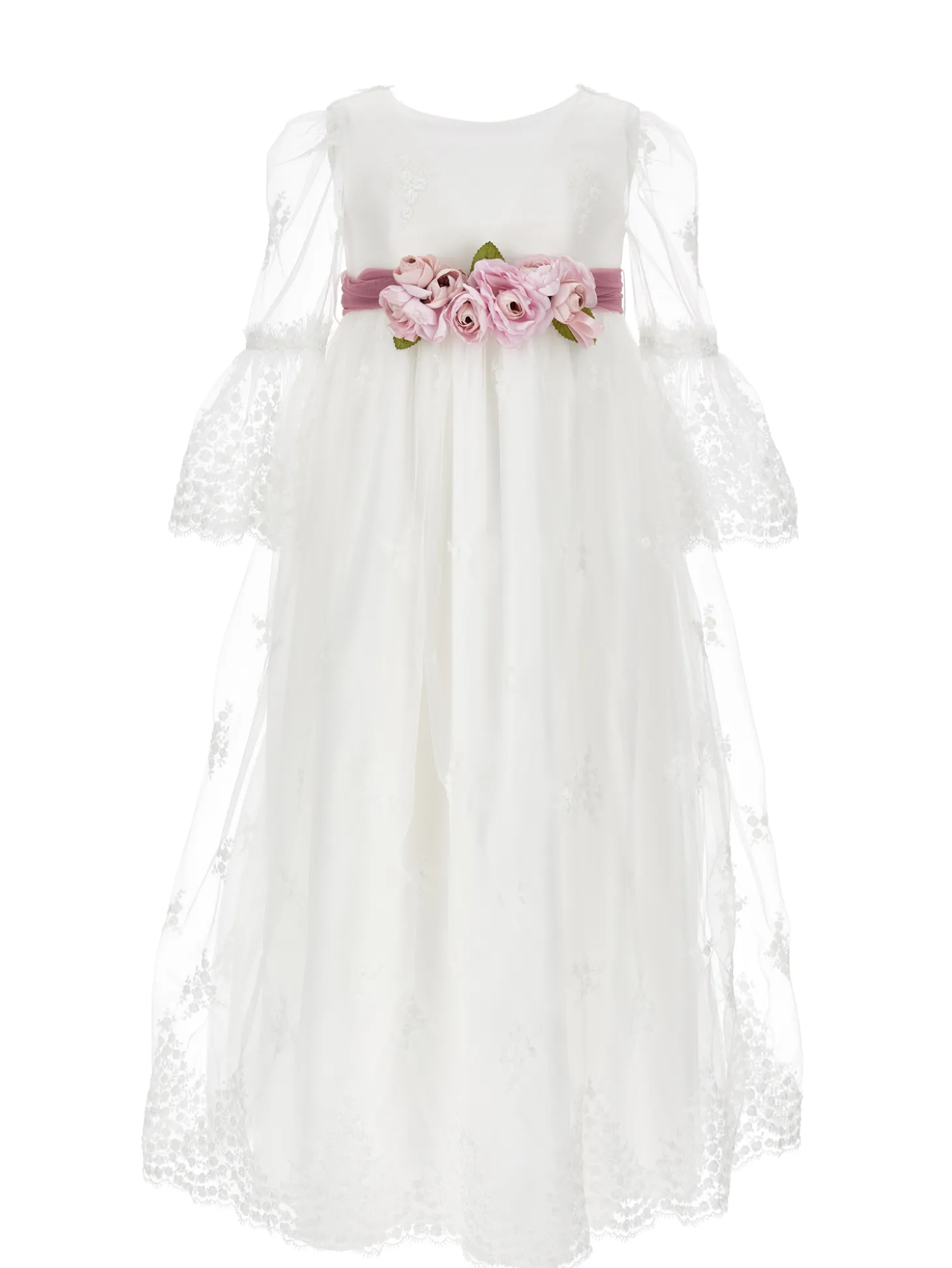 Abito lungo pizzo tulle ricamato
