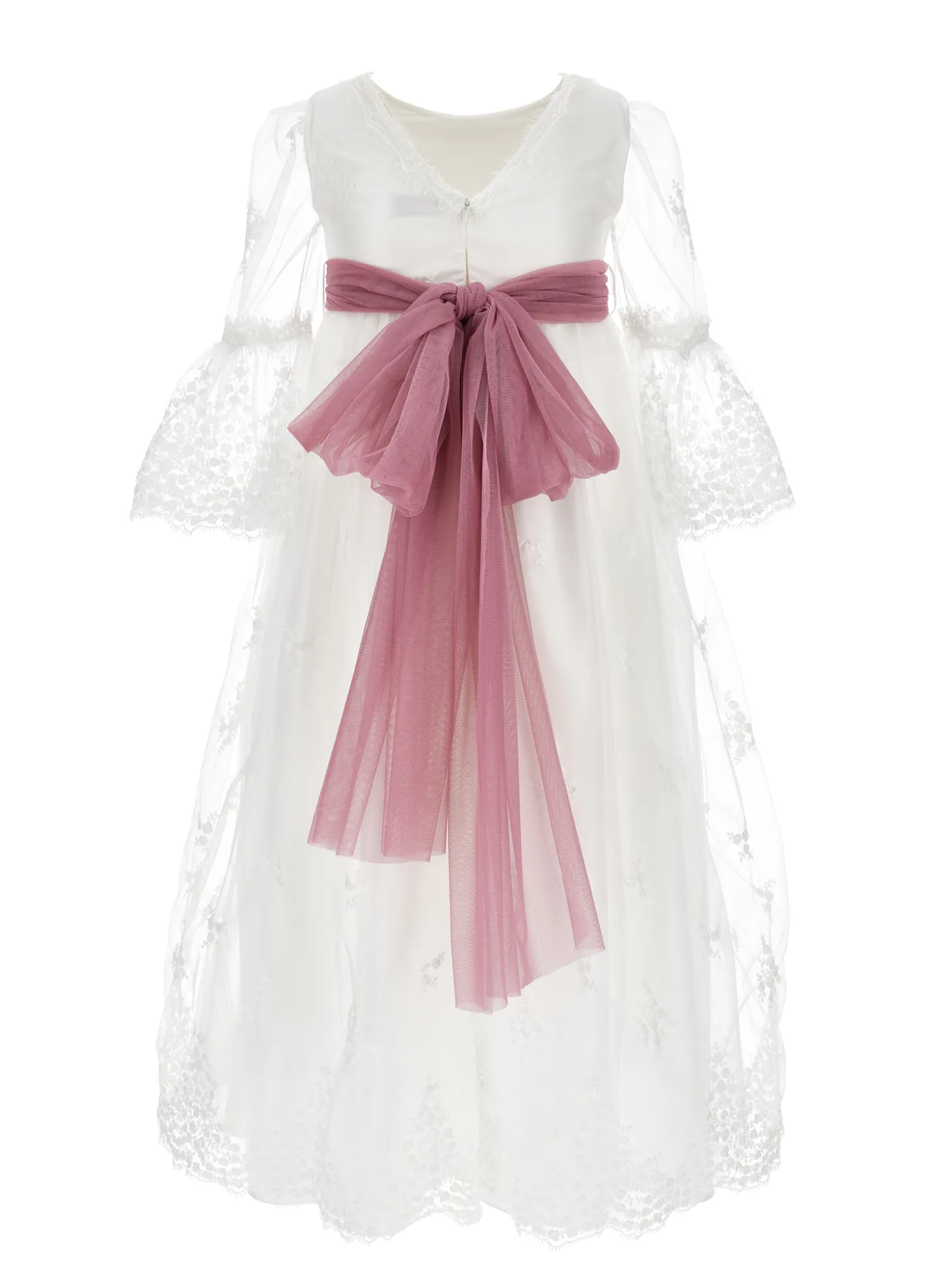 Abito lungo pizzo tulle ricamato