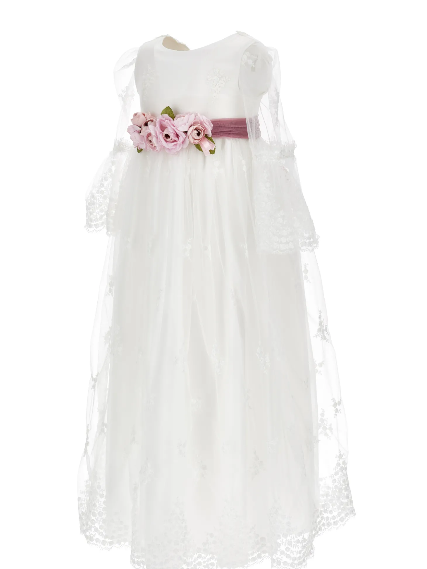 Abito lungo pizzo tulle ricamato