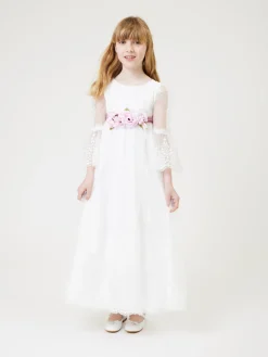 Abito lungo pizzo tulle ricamato