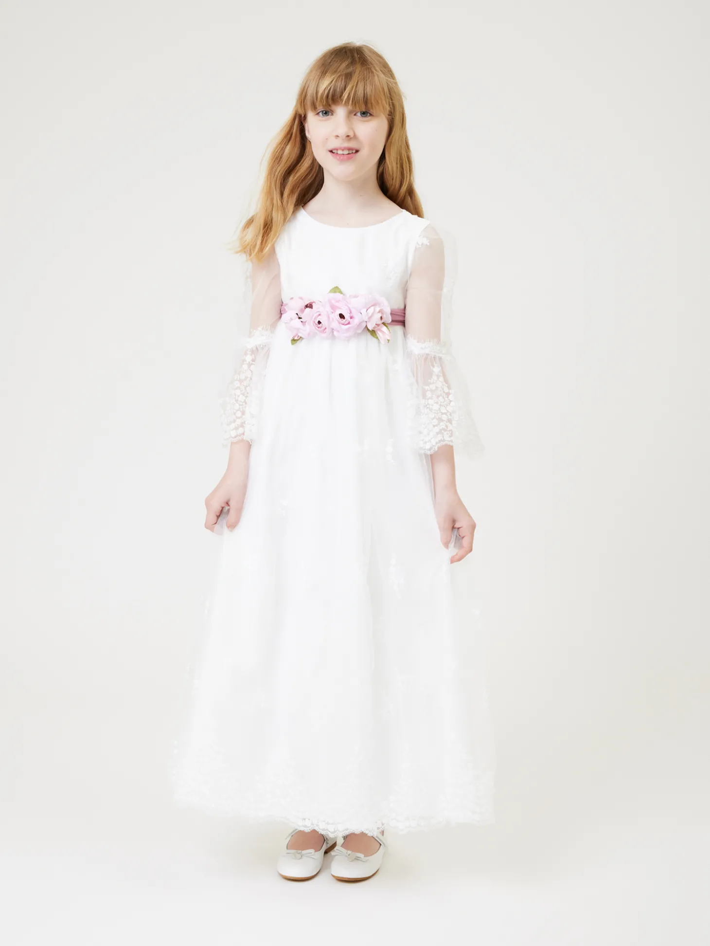 Abito lungo pizzo tulle ricamato