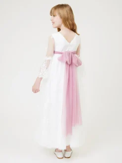 Abito lungo pizzo tulle ricamato