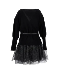 Abito maglia e lurex con cintura