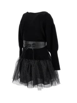 Abito maglia e lurex con cintura