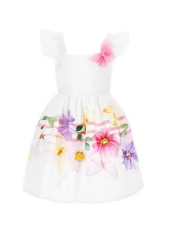 Abito popeline floreale con farfalla