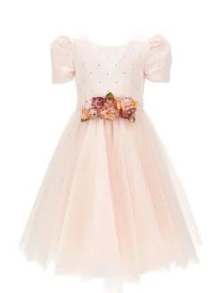 Abito raso duchesse e tulle glitter