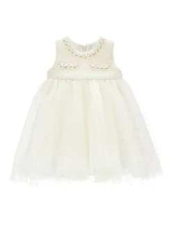 Abito smanicato tulle e bouclé