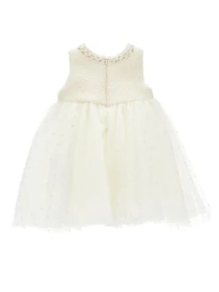 Abito smanicato tulle e boucl&eacute;