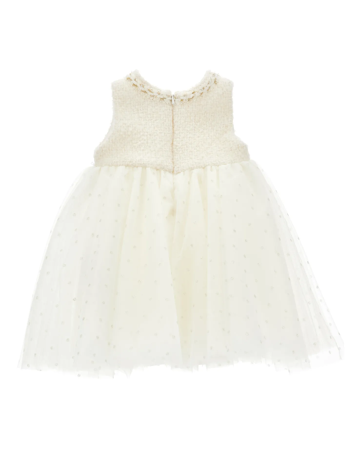 Abito smanicato tulle e bouclé