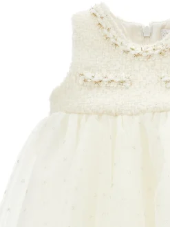 Abito smanicato tulle e bouclé