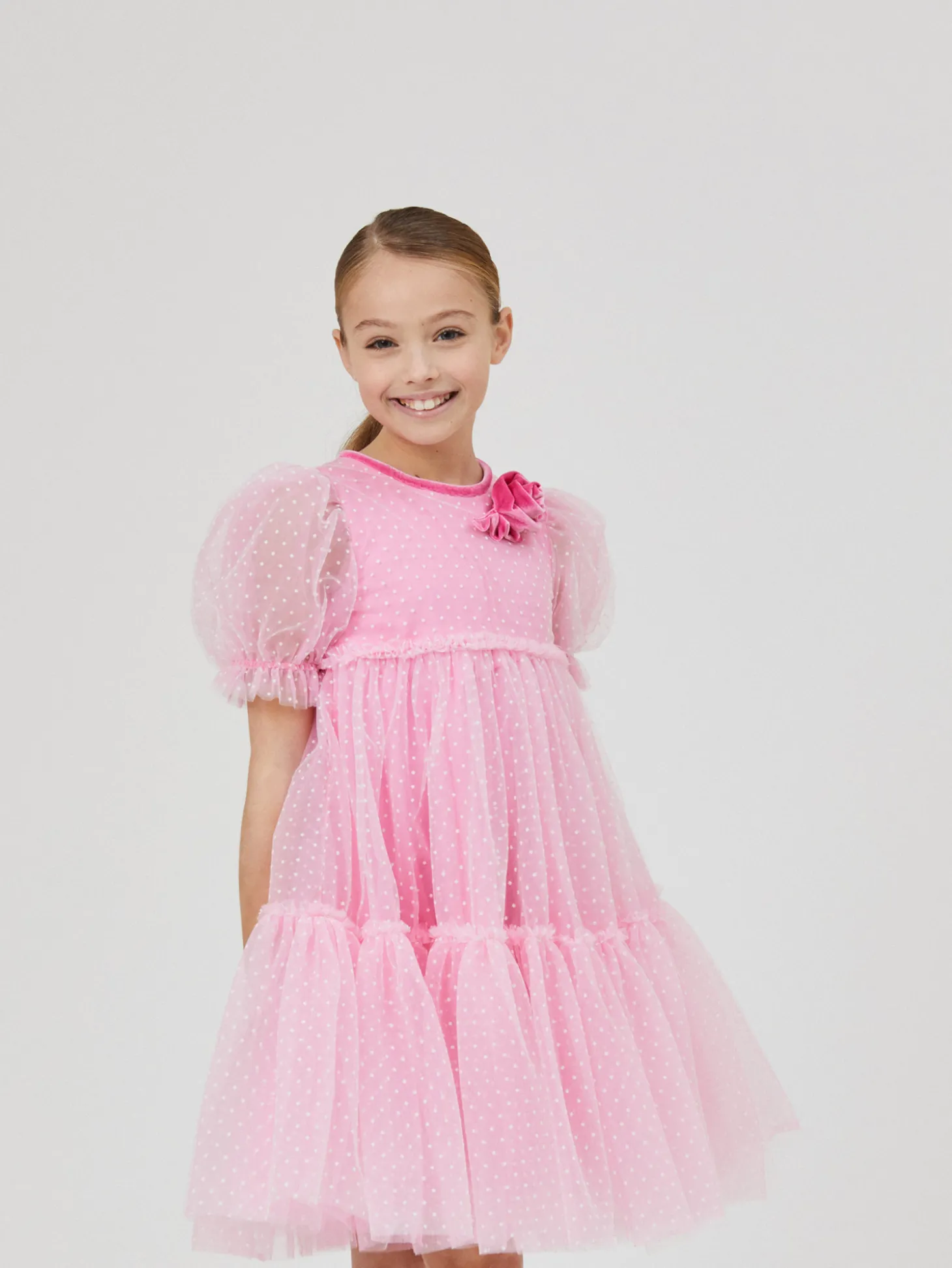 Abito tulle con dettagli velluto