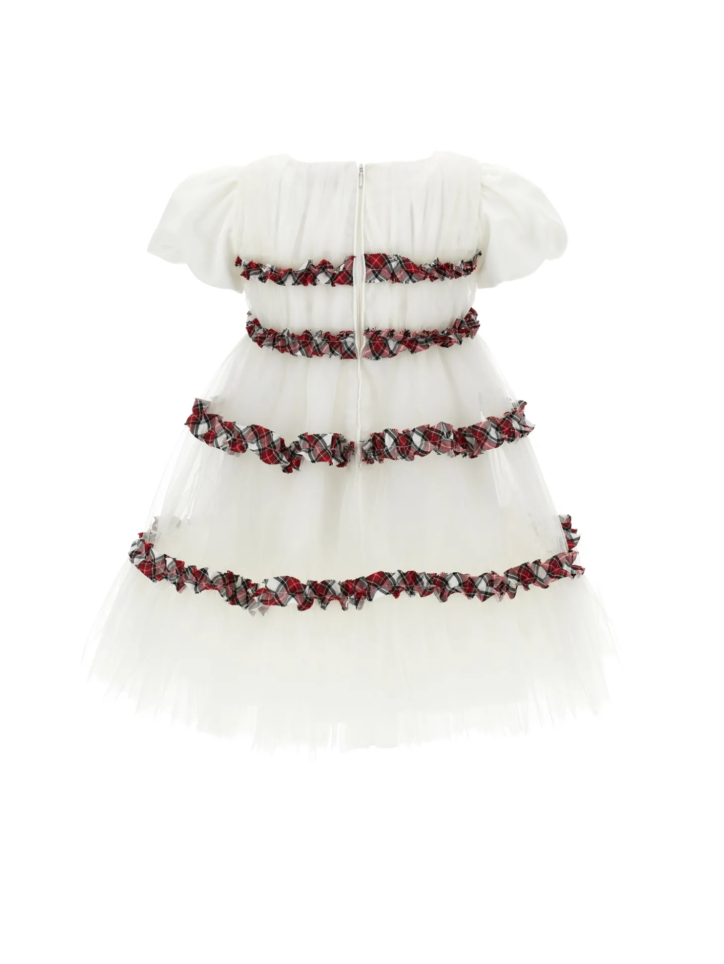 Abito tulle plissè rouches tartan