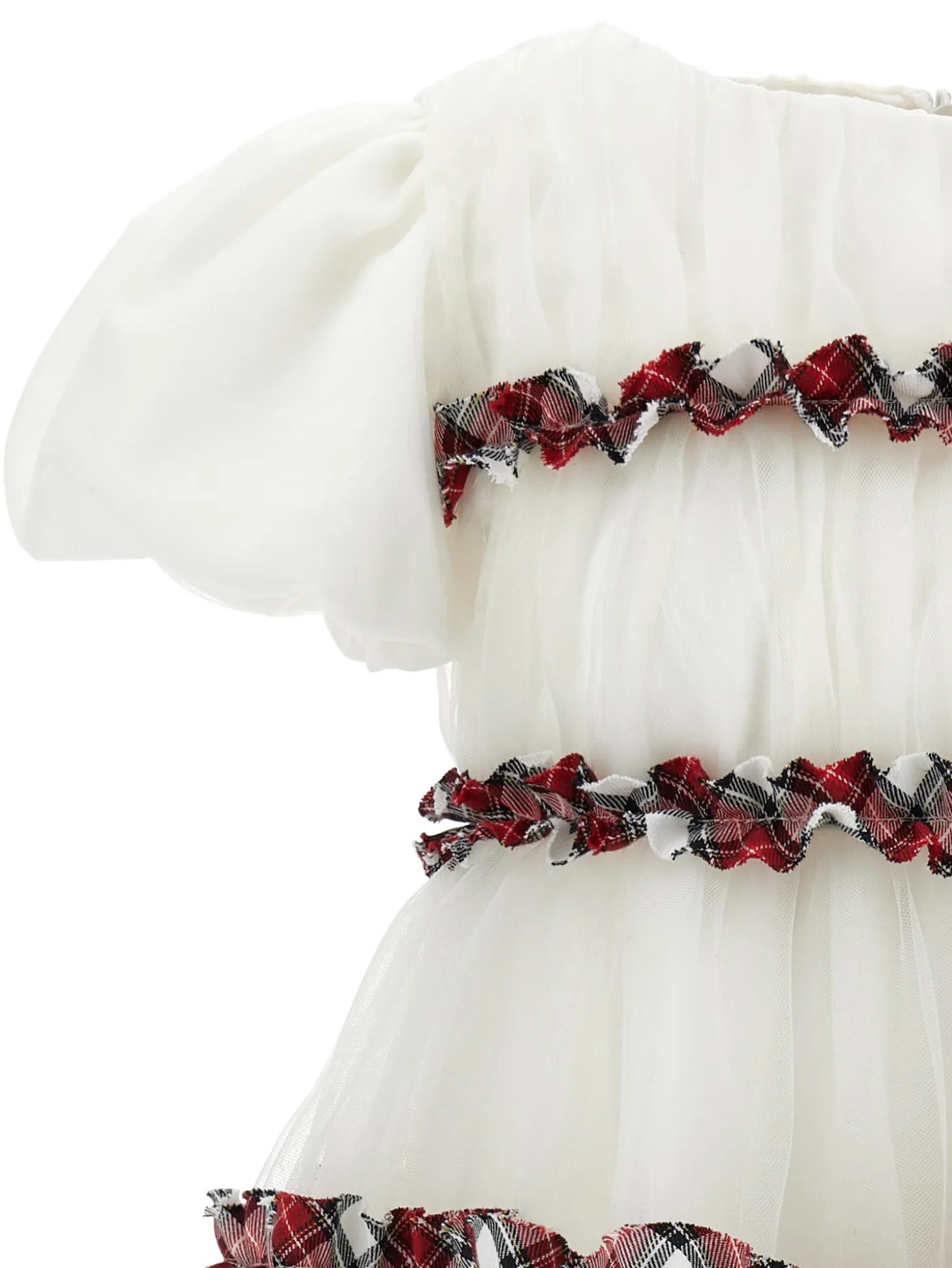 Abito tulle plissè rouches tartan