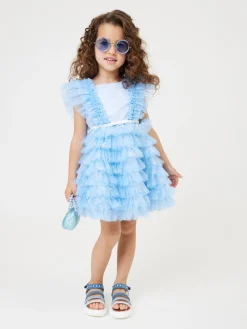 Abito tulle stampato con ruches