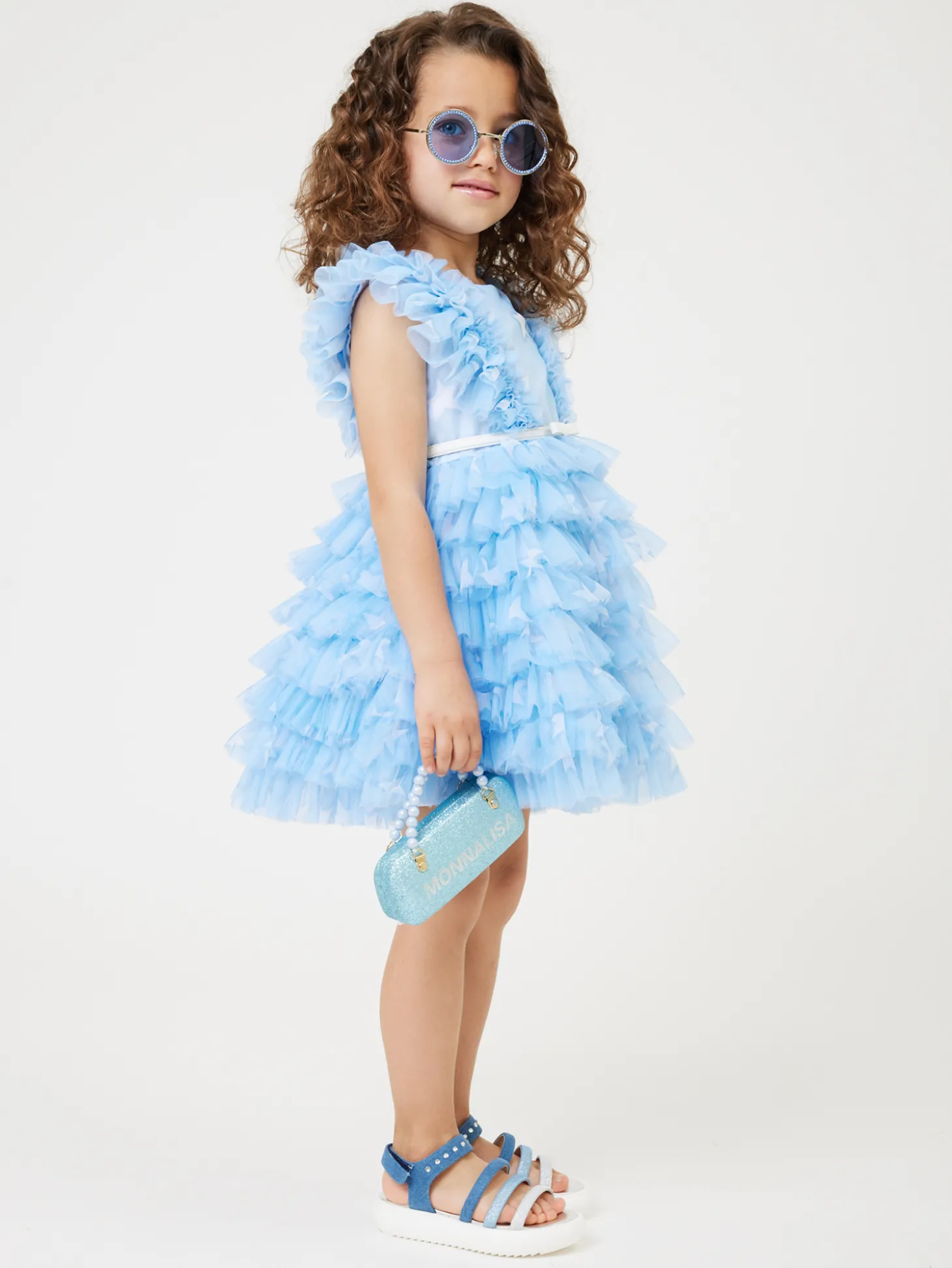 Abito tulle stampato con ruches