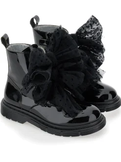 Anfibi pelle con fiocchi tulle