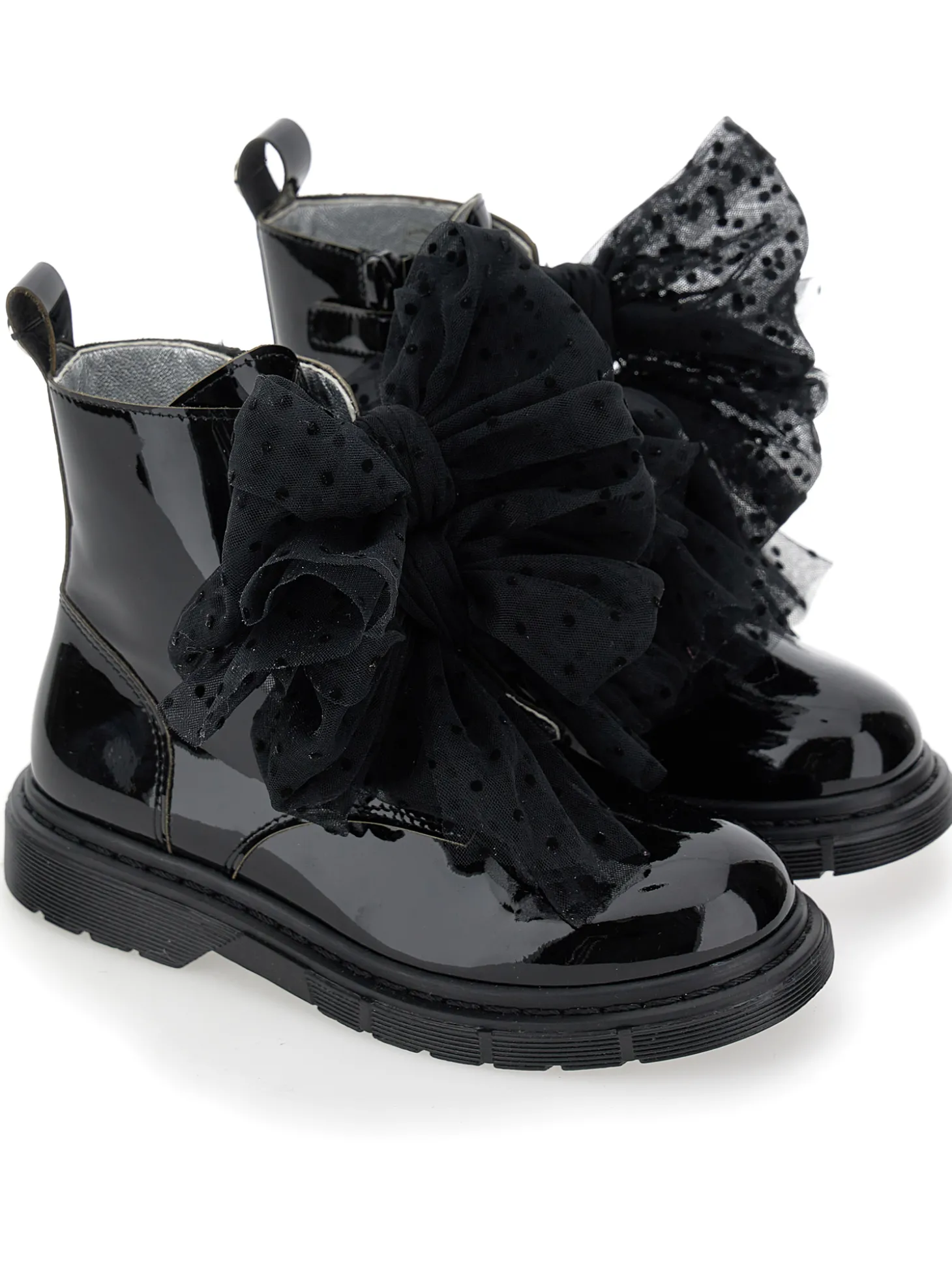 Anfibi pelle con fiocchi tulle