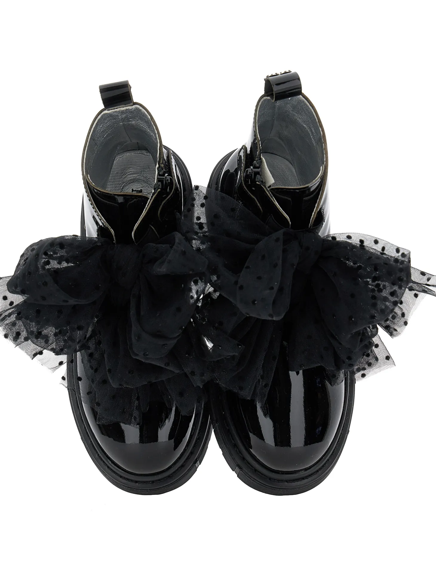 Anfibi pelle con fiocchi tulle