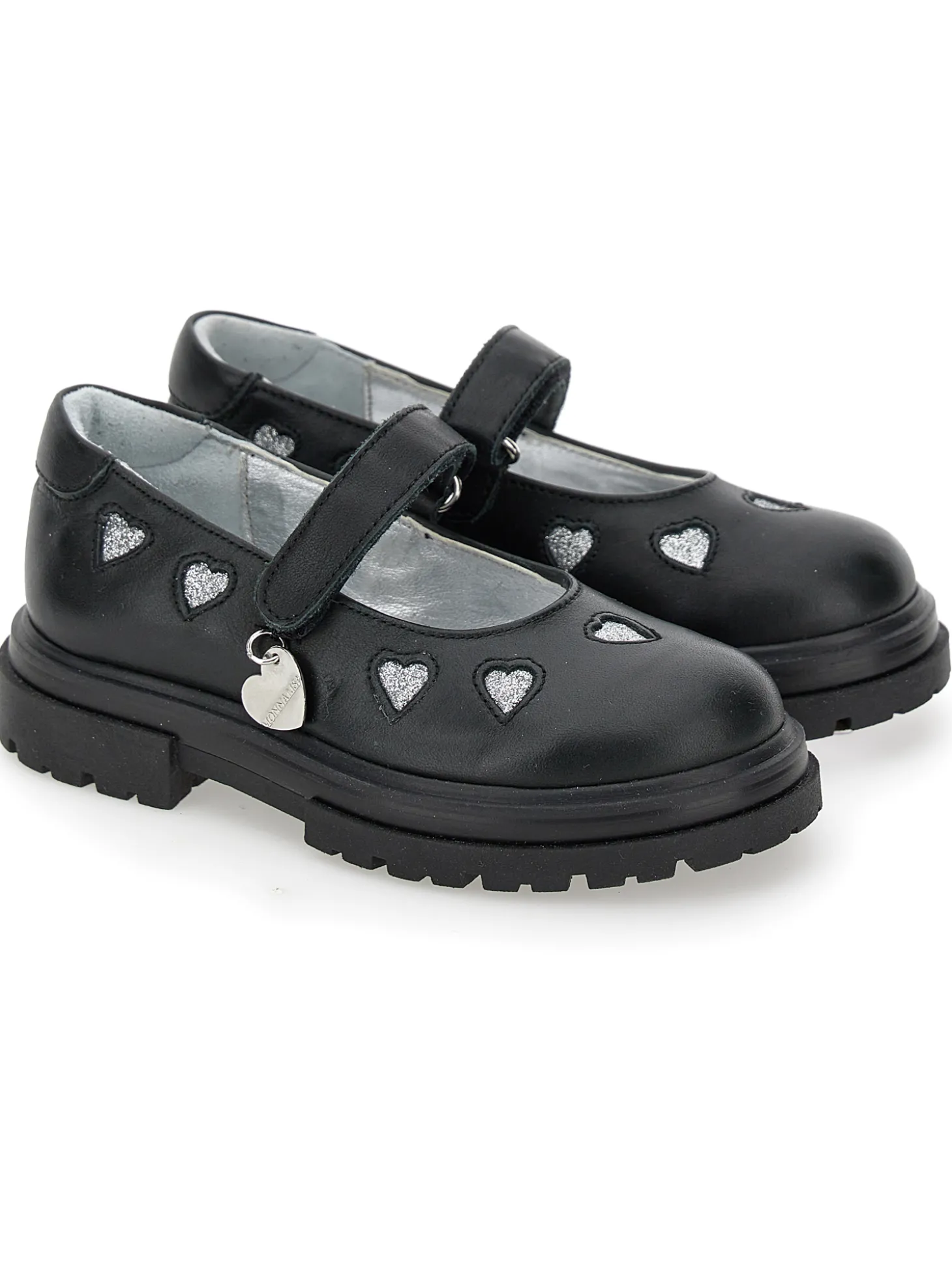 Ballerine pelle con cuori glitter