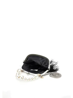 Borsa piume con manico finte perle