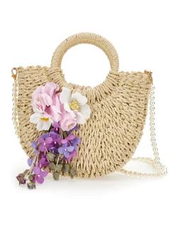 Borsa rafia fiori applicati
