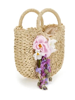 Borsa rafia fiori applicati
