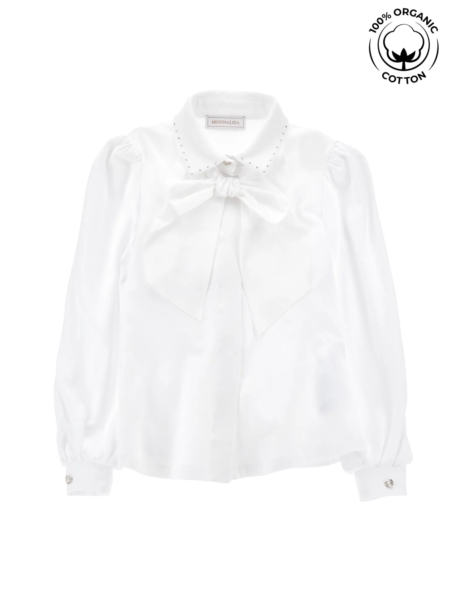 Camicia cotone organico con strass e fiocco
