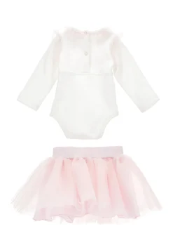 Completo 2 pezzi con tulle e fiore applicato