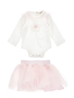 Completo 2 pezzi con tulle e fiore applicato
