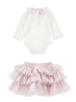Completo 2 pezzi ricamato con tulle stampato