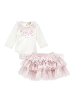 Completo 2 pezzi ricamato con tulle stampato
