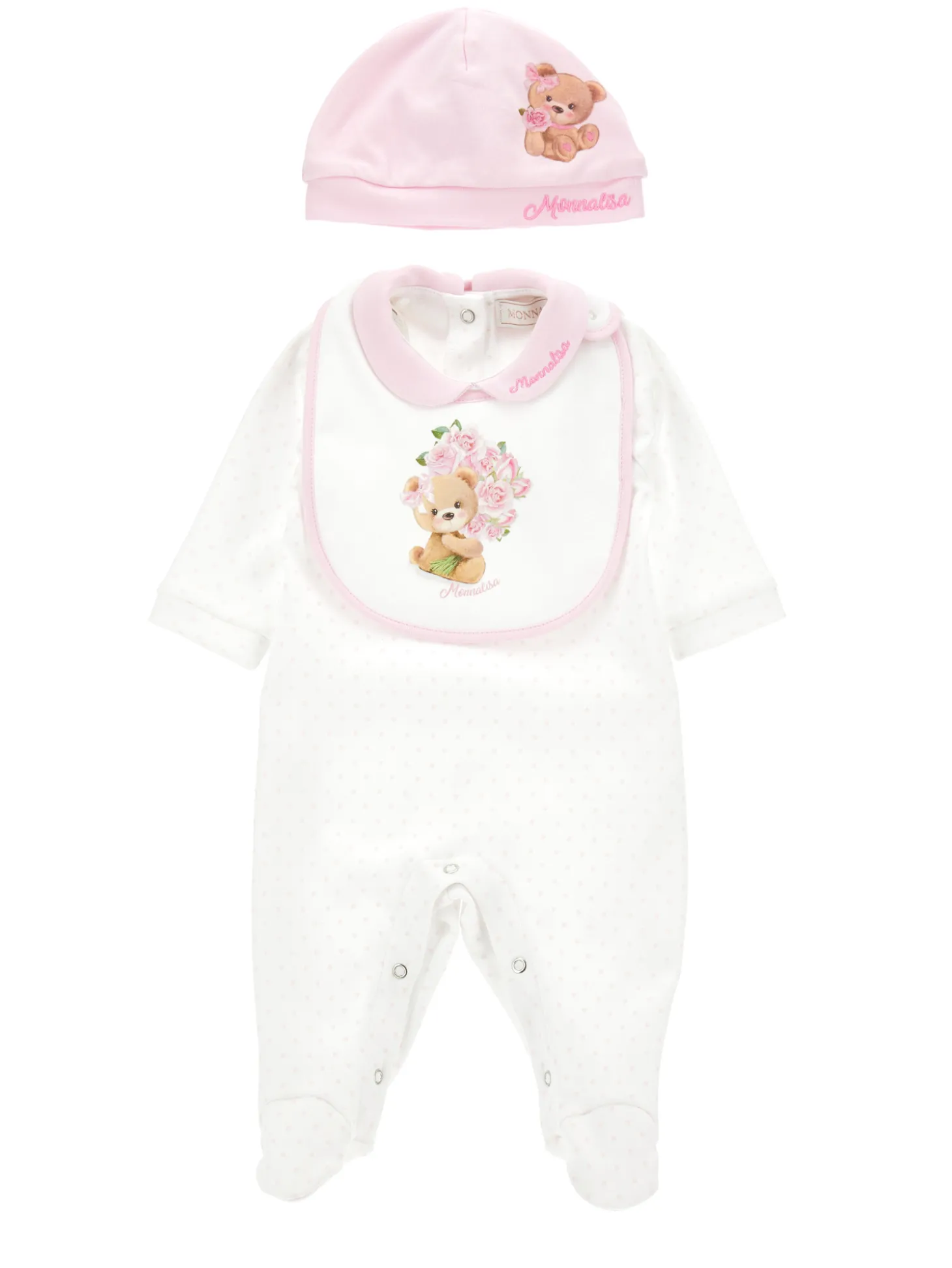 Completo neonata, tre pezzi cotone pois