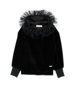 Felpa ciniglia con cappuccio tulle