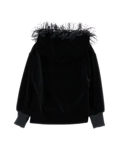 Felpa ciniglia con cappuccio tulle