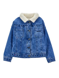Giacchino jeans con peluche, ricamato