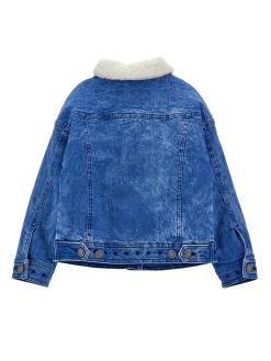 Giacchino jeans con peluche, ricamato