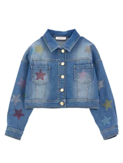 Giubbetto jeans con stelline a borchiette