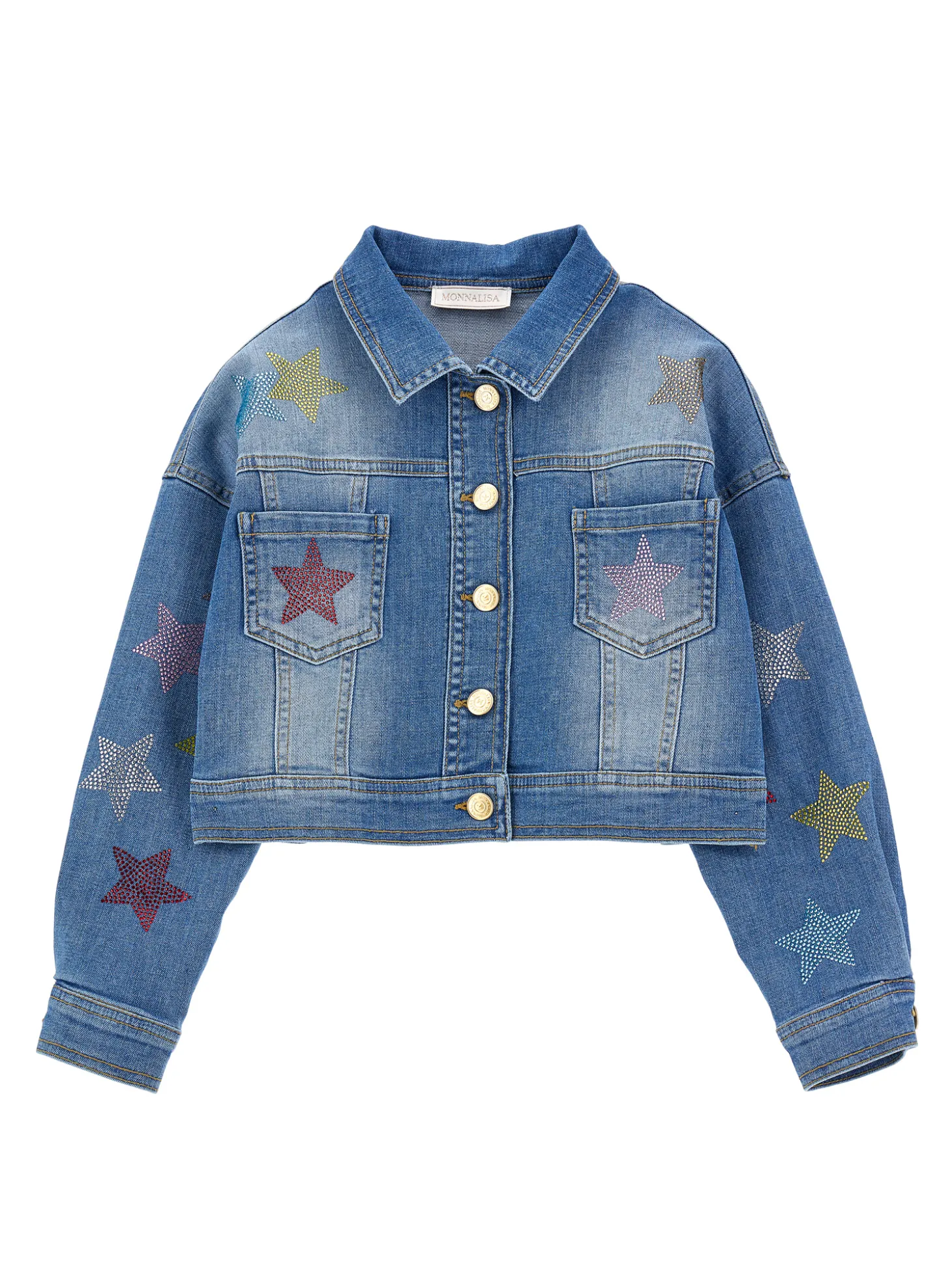 Giubbetto jeans con stelline a borchiette