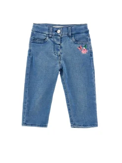 Pantaloni denim ricamato con galette