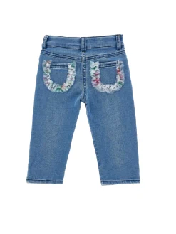 Pantaloni denim ricamato con galette