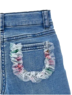 Pantaloni denim ricamato con galette