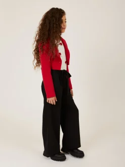 Pantaloni frescolana con bottone gioiello
