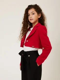 Pantaloni frescolana con bottone gioiello