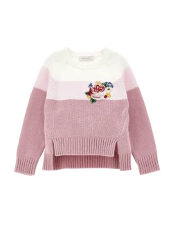 Pull tricot con fiori applicati