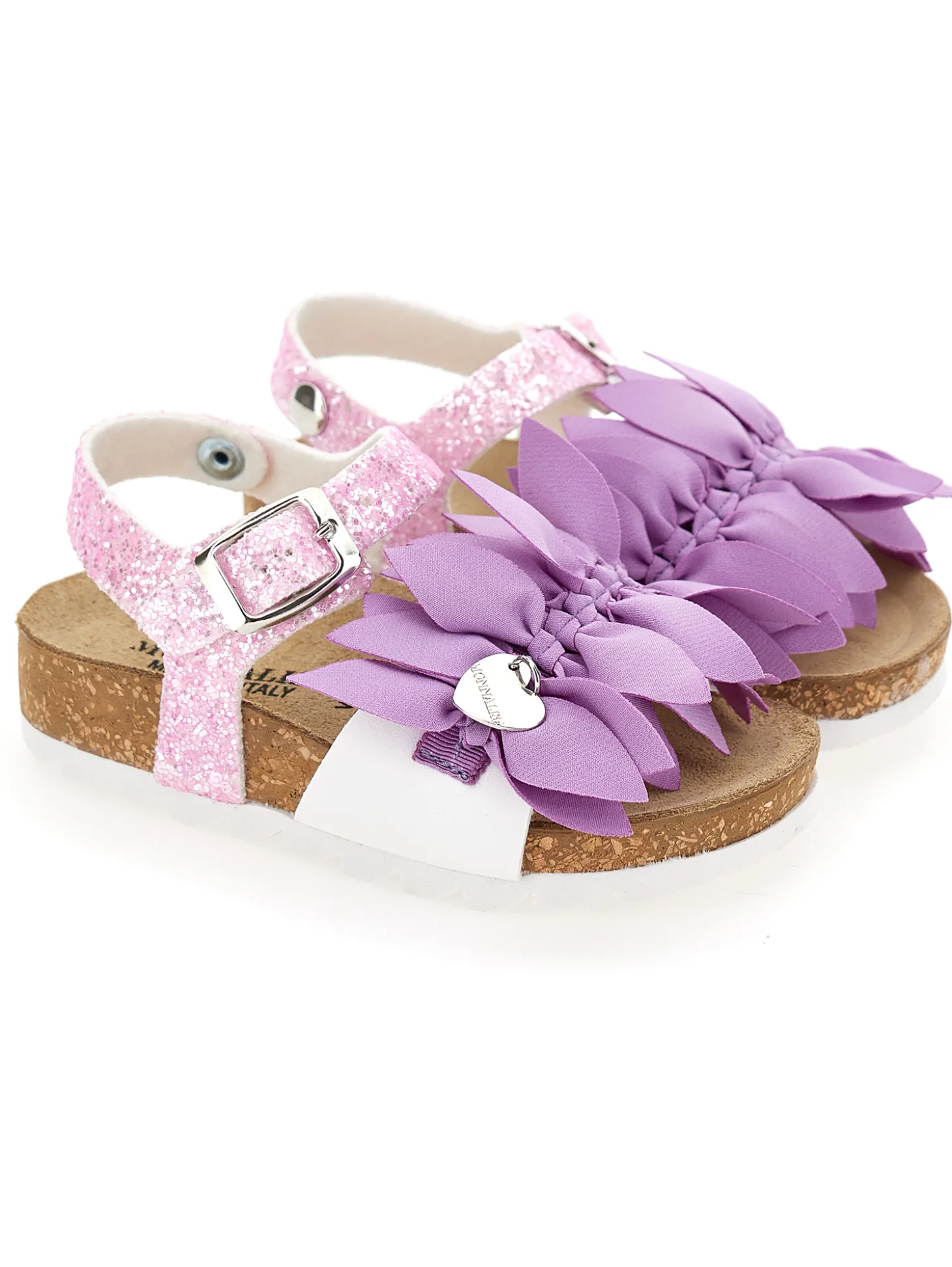 Sandali glitter con fiori
