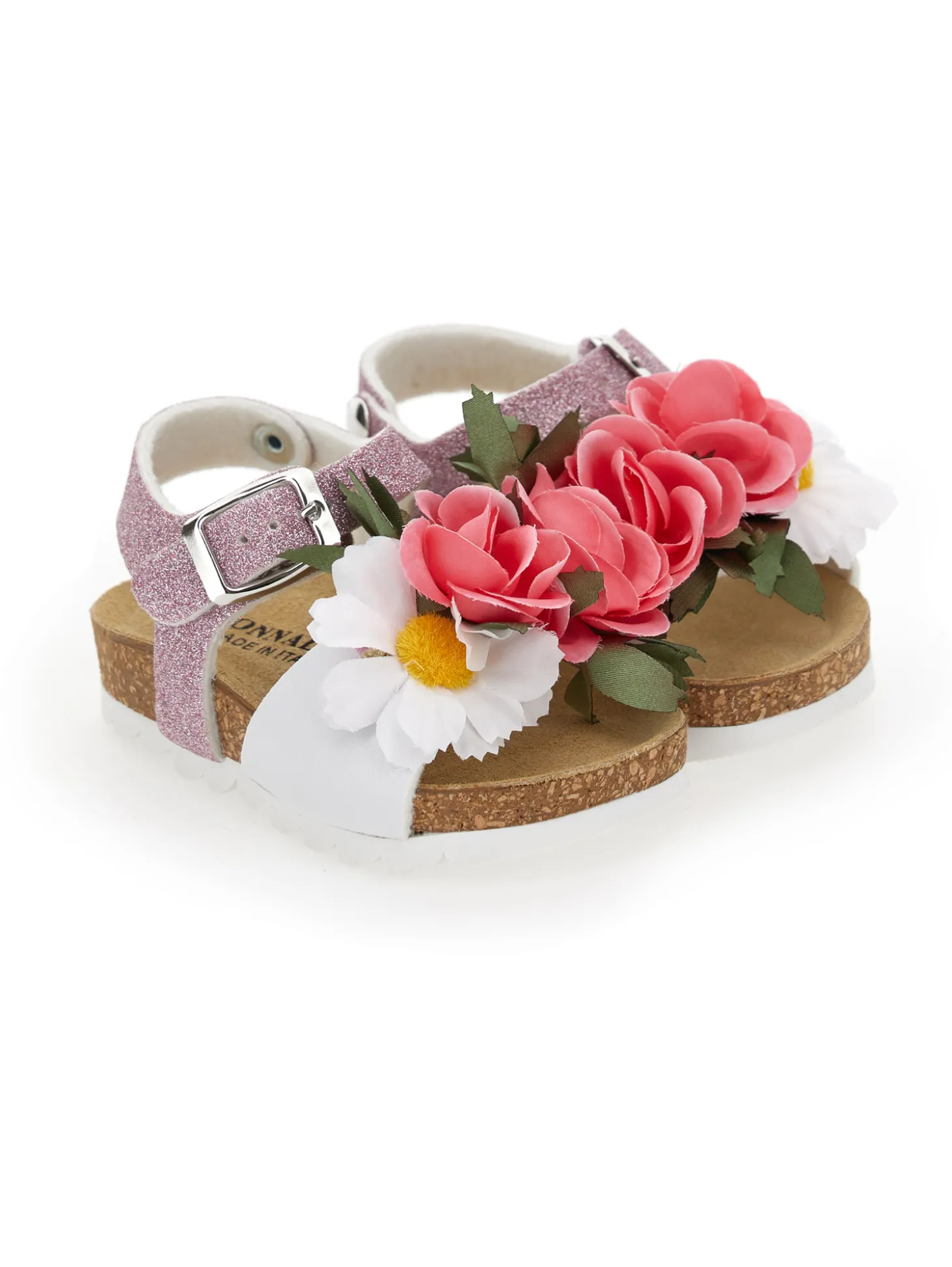 Sandali glitter con fiori