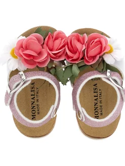 Sandali glitter con fiori